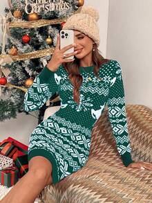 EMERY ROSE 女士圣诞修身毛衣裙 - 墨綠色 - 查看 6