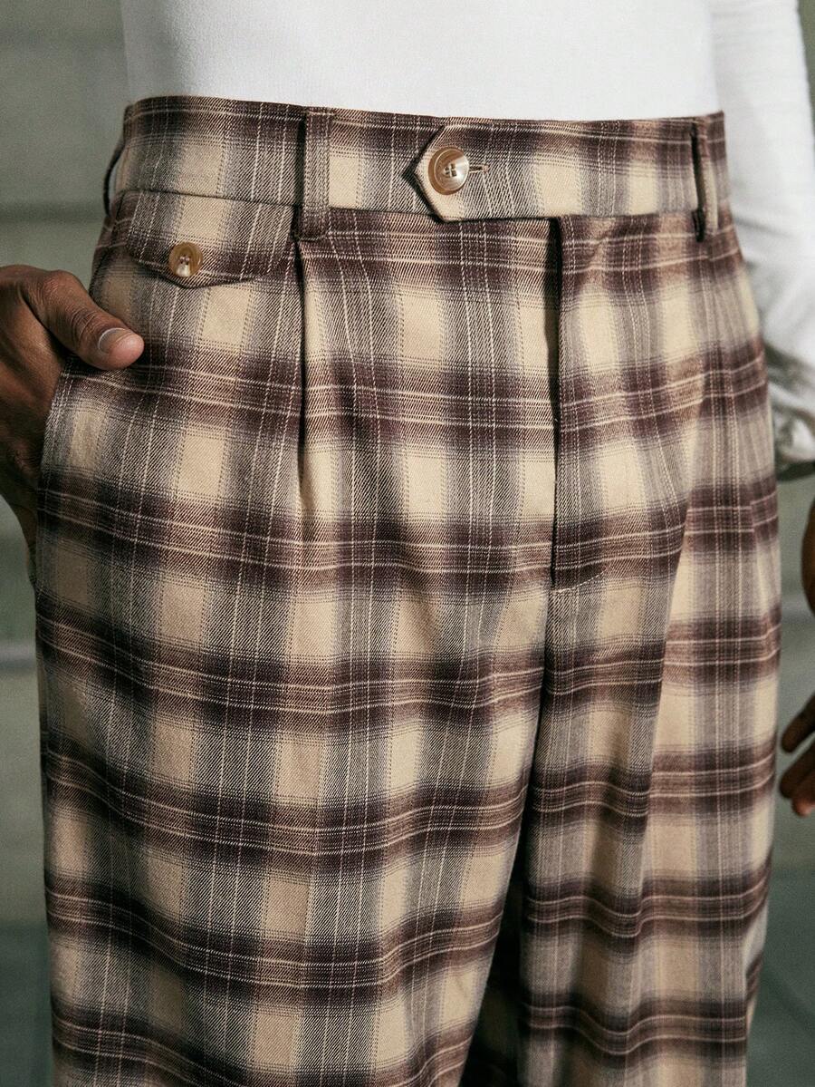 AKNOTIC Men's Casual Plaid Pants With Belt Loops And Pockets - Apricot - View 1