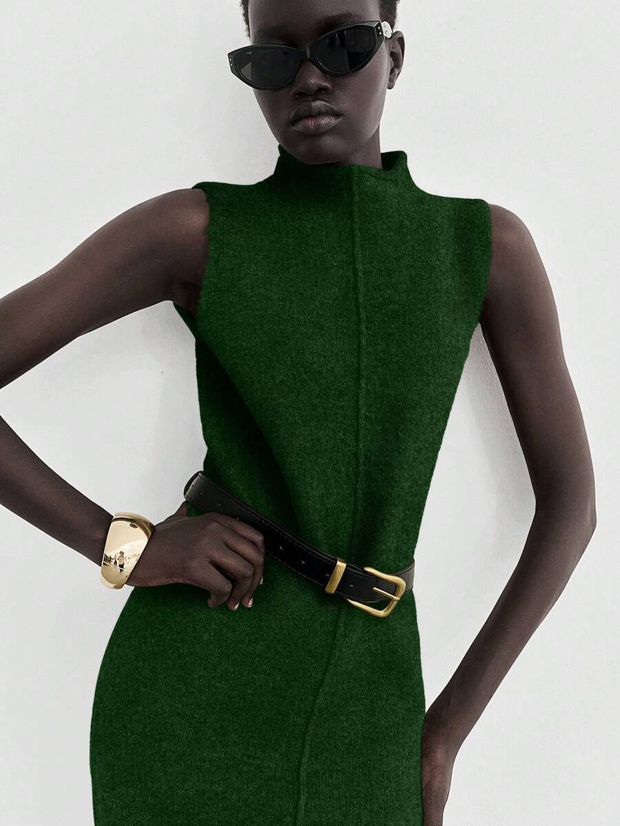 SHEIN Luminelle Women's Brown Sleeveless Fashion Sweater Dress - Green - View 1