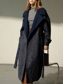 Aveloria Modichic Damen Herbst/Winter Französischer Stil Fischgrätmuster Gürtel Kragen Mantel