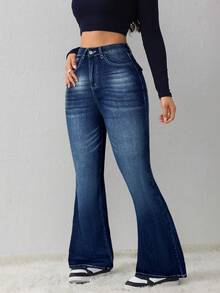 SHEIN Tall Women's Jeans Skinny Stretch Flared Pants Black Skinny Trousers High Waist Leggings Winter Women Pants Tall Women Pants Flared Women Pants Pants Jeans Women Jeans Black Jeans Flare Leggings Winter Women Clothes - Dark Wash - View 5