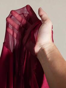 SHEIN ICON Plus Size Y2K Long Sleeve Mesh Patchwork Bodysuit, Sexy Mesh Bodysuit For Halloween, Halloween Costume, Autumn - Burgundy - View 9