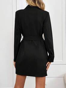 SHEIN LUNE Women's Casual Padded Shoulder Mini Dress With Long Sleeves Blazer Dress Spring Outfit Women,Valentine Outfits For Women