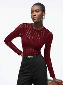 Maija 2025 Jesień/Zima Nowy Burgundowy Jednolity Kolor Okrągły Dekolt Długi Rękaw Podarte Seksowne Body, Nowoczesny Elegancki Miejski Dojazd Codzienny Wszechstronny Romantyczny Swobodny Strój Świąteczny z Lat 90. Dla Kobiet, Sukienka na Święto Dziękczynienia, Plaża, Ukończenie Szkoły, Modny Stylowy Strój Świąteczny, Odpowiedni dla Gości Weselnych, Gospodarza, Randki, Imprezy, Koncertu, Występu Scenicznego, Brunchu, Strój Na Lotnisko, Wielookazyjny