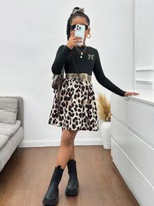 SHEIN 少女优雅派对蝴蝶结晚礼服，拼接设计，适合派对、婚礼、花园活动、通勤、购物、生日派对、舞会和伴娘等场合，春夏秋冬皆宜。 - 杏色 - 查看 5