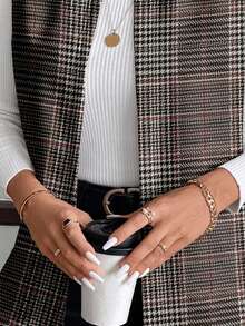 SHEIN LUNE Avslappnad elegant rutig stickad damjacka, lämplig för höst/vinter - Multifärgad - Visa 8