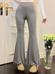 DAZY 女式简约针织喇叭裤、睡裤、秋冬 - 灰色 - 查看 5