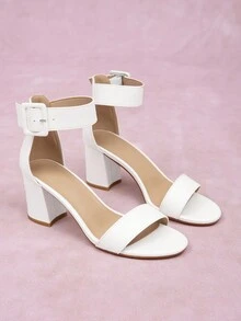 CUCCOO CURVES 大码女式时尚白色绑带经典舒适踝带高跟凉鞋，圣诞节必备 - 白色 - 查看 3