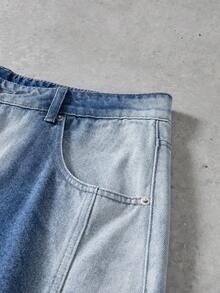 Manfinity Denimwave Men's Loose Fit Pocketed Wide Leg Casual Jeans Baggy Vintage Washed Y2K Blue College Vacation For Two Tone Jeans Men