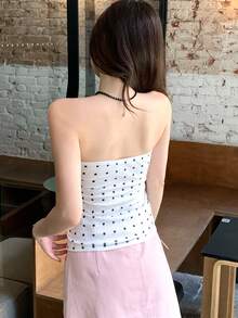 DAZY Women's Polka Dot Bandeau Camisole Sleeveless Tie Design Casual Sexy Top - White - View 5