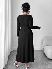 SHEIN Elenzya 优雅秋季大码女式针织连衣裙 - 黑色 - 查看 2