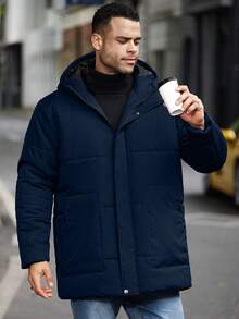 Manfinity Homme Chaqueta con capucha de unicolor casual para hombre de talla grande, versátil para el invierno - Azul - Ver 5