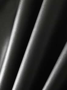 SHEIN Sparklyn 青少年女孩纯色翻领长袖拉链休闲 PU 皮革机车夹克 - 黑色 - 查看 9