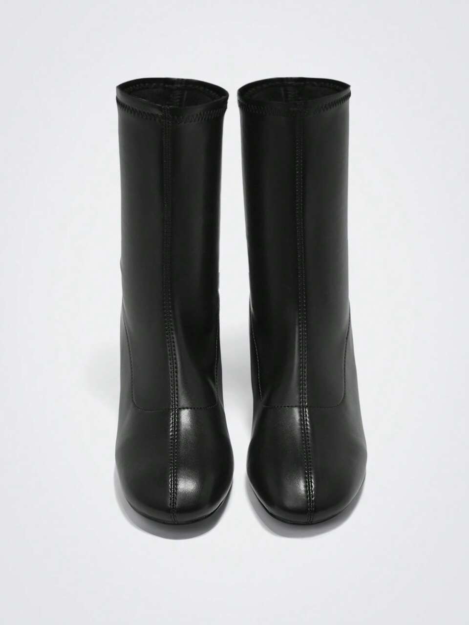 Fashionable Round Toe Low Heel Lacquered Heel Casual Slip-On Black Ankle Boots For Women