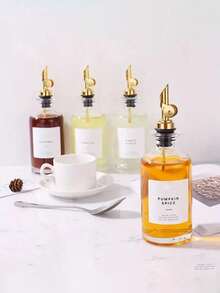 1pc/350ml/500ml Oil Dispenser Bottle Made Of Thin Skin And Glass With No Leak Cap: Olive Oil Container, Vinegar Bottle, Condiment Holder, Glass Bottle, Random Kitchen Label Included