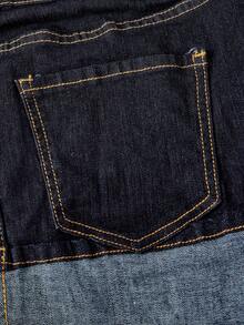 SHEIN MOD 女士休闲水洗撞色拼接牛仔迷你裙 - 深色水洗藍 - 查看 4