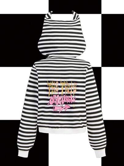 Shutterstock Y2Kool Chaqueta con capucha a rayas de estilo casual Y2K para mujer, linda, adecuada para fiestas, reuniones y uso diario en otoño/invierno