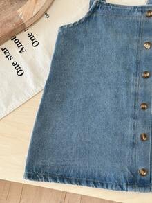 LMoss Kids 女婴蓝色牛仔背带裙 - 卡其色 - 查看 5