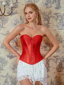 Myrelith 女士极简性感无肩带露脐上衣 - 紅色 - 查看 5