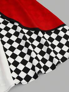 Sweetra 加大码女式哥特朋克心形格子印花腰带设计长袖连衣裙，适合万圣节、返校、节日、日常穿着 - 彩色 - 查看 4