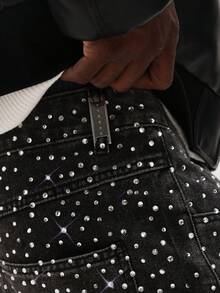 SUMWON Sparkle Rhinestone Extreme Wide Leg Cargo Jeans With Celestial Star Print Design For Festival Party Club - Grey - View 7