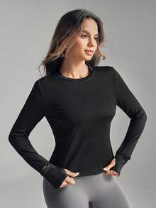 With My Calm Einfarbiges, lässiges und vielseitiges Langarm-Sportshirt mit Raglanärmeln, reflektierendem Aufdruck, Daumenlöchern, Seitentaschen und sportlichem Design