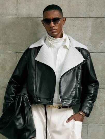 AKNOTIC Business Casual Herren modische Winter PU Fleece gefütterte Reißverschluss-Jacke