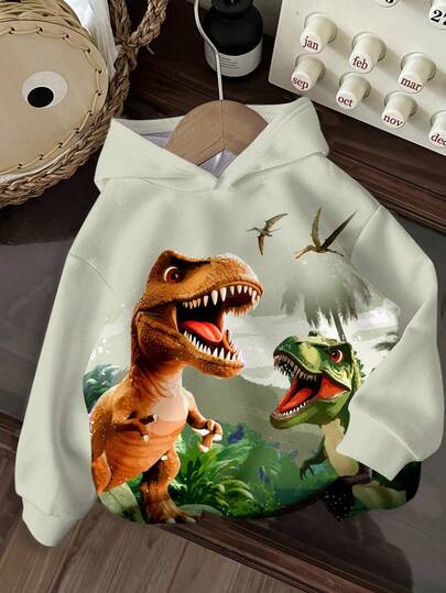 SHEIN Felpe con cappuccio a maniche lunghe morbide e casual da ragazzo, stile sportivo, con stampe di cartoni animati, dinosauri carini, paesaggi e graffiti 3D, adatte per l'autunno/inverno