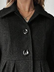 SHEIN 孕妇冬季女式外套，带帽纽扣A字型外套，大衣 - 黑色 - 查看 5