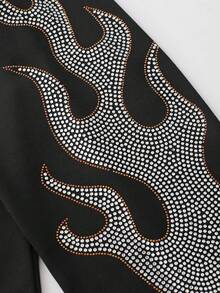 ROMWE MEN Street Life 男士模糊人像印花长袖T恤，宽松短款 - 黑色 - 查看 3