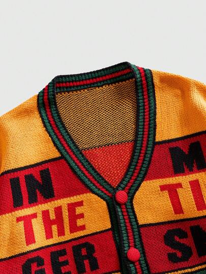 Chaqueta de punto con estampado de letras para hombre, estilo retro de calle