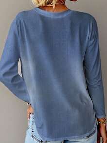 EMERY ROSE Áo thun cổ tròn tay dài in hình chó hiệu ứng denim cổ điển dành cho nữ - Nhiều màu - Xem 2