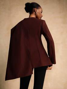 SHEIN Veneréa 女士束腰马甲，金属扣装饰，裹身领，优雅奢华冬季款 - 咖啡棕 - 查看 2