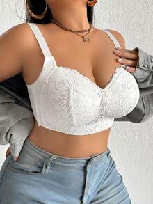 DesireSculpt 1 件大码蕾丝无钢圈柔软棉质文胸 - 白色 - 查看 9