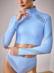 Menodora SHEIN Sport Menodora SHEIN Sport Damen Lässig Sport einfarbiges Yoga Fitness rückenfrei Crop Top - Babyblau - Übersicht 7