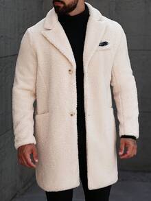 Manfinity Homme Men's Casual Solid Color Overcoat, Versatile For Autumn/Winter - Beige - View 6