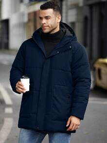 Manfinity Homme Chaqueta con capucha de unicolor casual para hombre de talla grande, versátil para el invierno - Azul - Ver 4