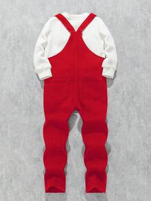 SHEIN Young Boys' Street Cool Bear And Letter Pattern High Elasticity Skinny Black Denim Overalls Jumpsuit ,Casual And Versatile For Young Boys Fall/Winter Clothes