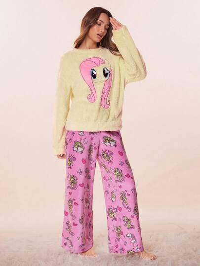 My Little Pony Horse Geborduurde Drop Shoulder Top Pants Pajama Set Schattige Pyjama Women Kawaii Cartoon view 6