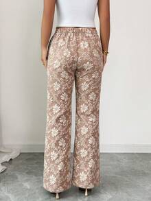 Elenzga Women's Elegant Commuter Jacquard Wide Leg Pants