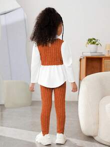 SHEIN Sparklyn 2pcs/Set Young Girls' Fashion Casual 2 In 1 Top & Pants Set - Rust Brown - View 2