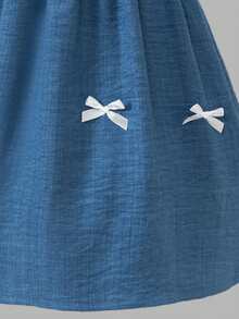 Sweetra Mädchen Sommer Neuer minimalistischer Trägerkleid Schleife verziert Latzhose Kleid mit Volant Ärmel Top, vintage elegantes niedliches Kleid - Verschiedenfarbig - Übersicht 3