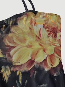 SHEIN MOD 复古油画花卉印花长裙，西部和波西米亚风格，复古 70 年代，Y2K，约会之夜，派对，皇家，节日，生日和舞会穿着 - 彩色 - 查看 3