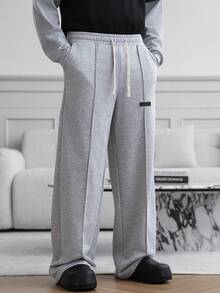 Manfinity Homme 男士休閒熱銷新款寬鬆舒適運動長褲，INS風格百搭，適合四季與日常穿著，送給男友/丈夫的必備禮物，Y2K經典款灰色寬鬆運動長褲，冬季男士灰色運動長褲 - 灰色 - 查看 4