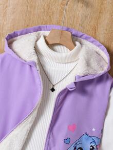 SHEIN Tween Girls' Solid Color Zip-Up Jacket With Thermal Lined, Comfortable & Versatile Autumn/Winter Outerwear - Purple - View 4
