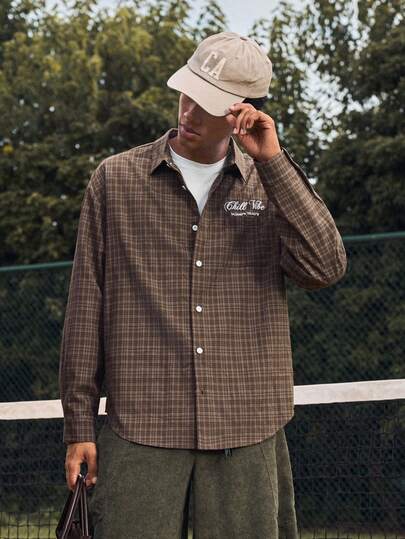 SWAVVY Men's Casual Basic Plaid Print Long Sleeve Shirt