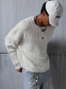 NEON BLANC 品牌男士新款纯色圆领落肩长袖套头毛衣（常规版型） - 白色 - 查看 5