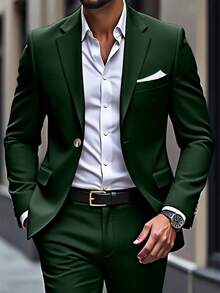 Manfinity Mode Plus Size Men's Lapel NeckLong Sleeve Jacket And Pants Casual Suit Set