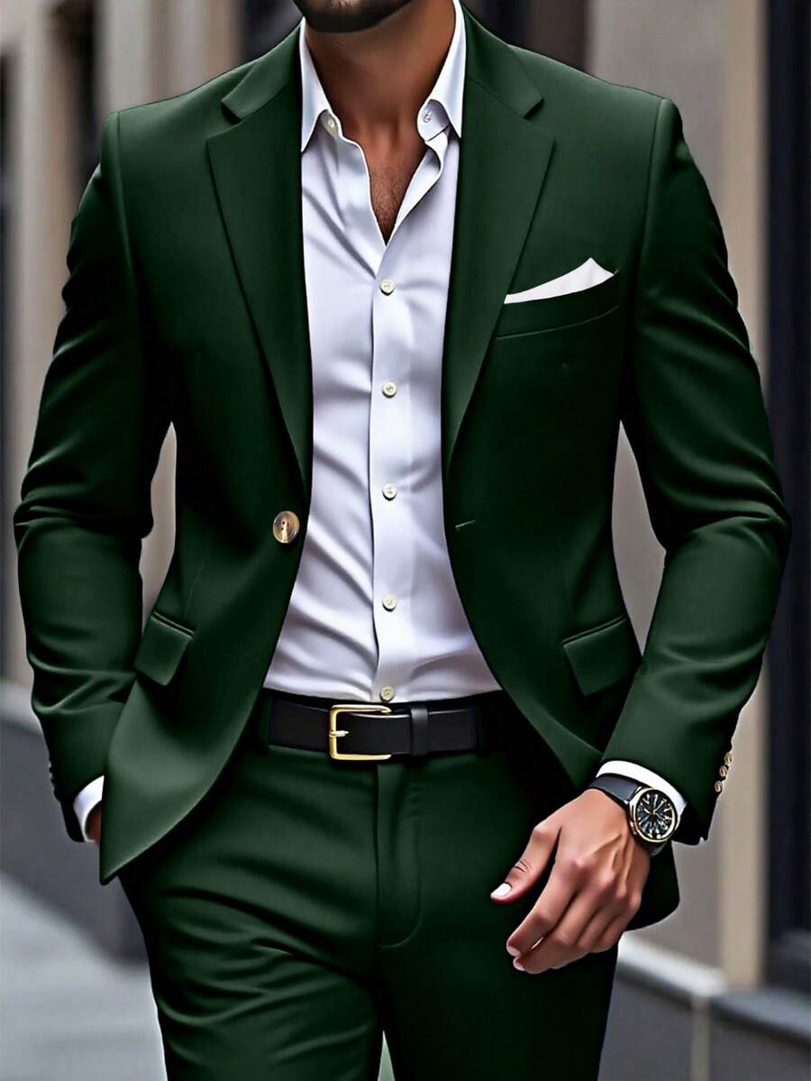 Manfinity Mode Plus Size Men's Lapel NeckLong Sleeve Jacket And Pants Casual Suit Set