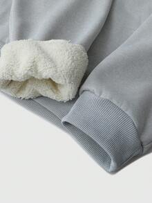 PAVTROS Men's Casual Everyday Commute Embroidered Kangaroo Pocket Half-Zip Drawstring Hooded Fleece Sweatshirt And Sweatpants Set, Autumn/Winter - Grey - View 5